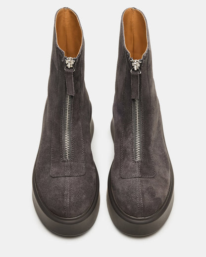 Steve Madden JONES Grey Suede Zipper Lug Women's Ankle Boot