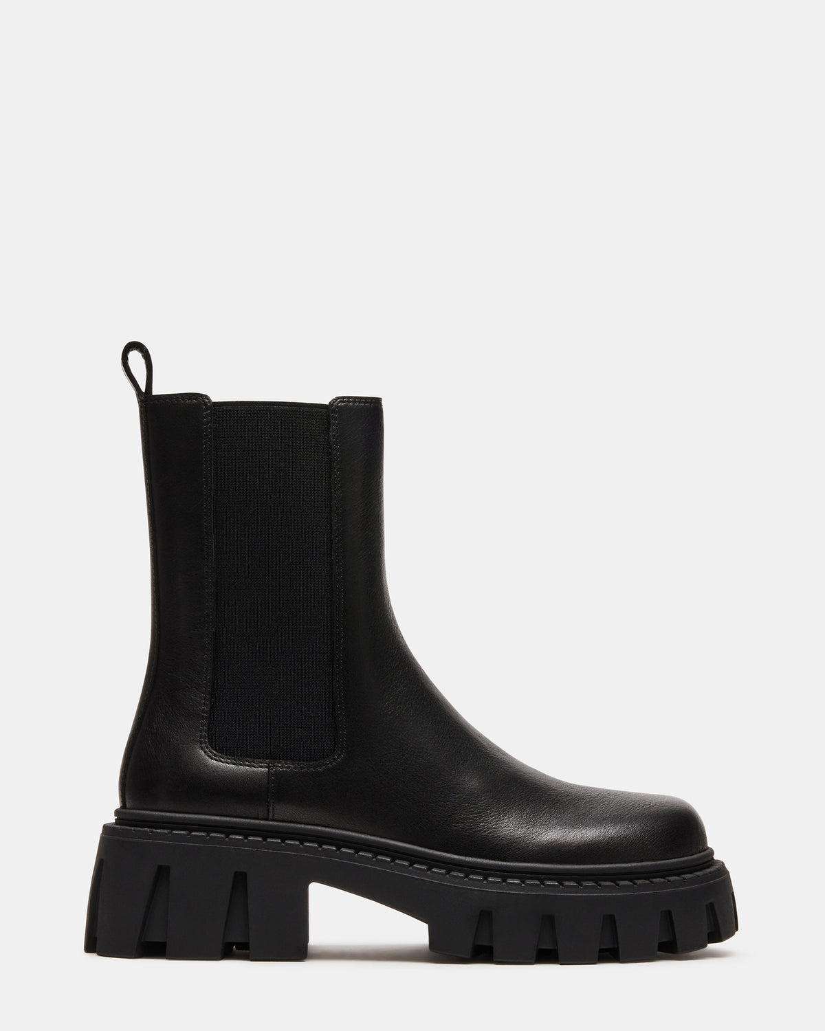 Steve Madden CHARGES Black Leather Platform Bootie | Women's Booties