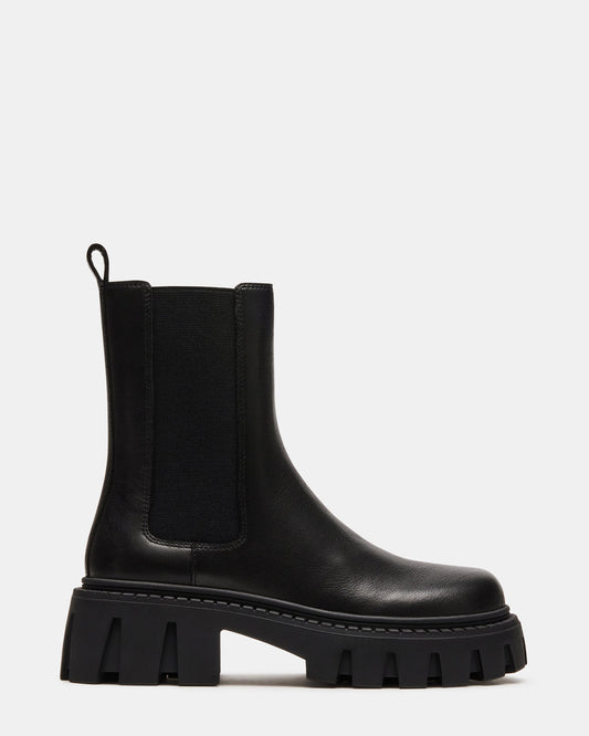 Steve Madden CHARGES Black Leather Platform Bootie | Women's Booties