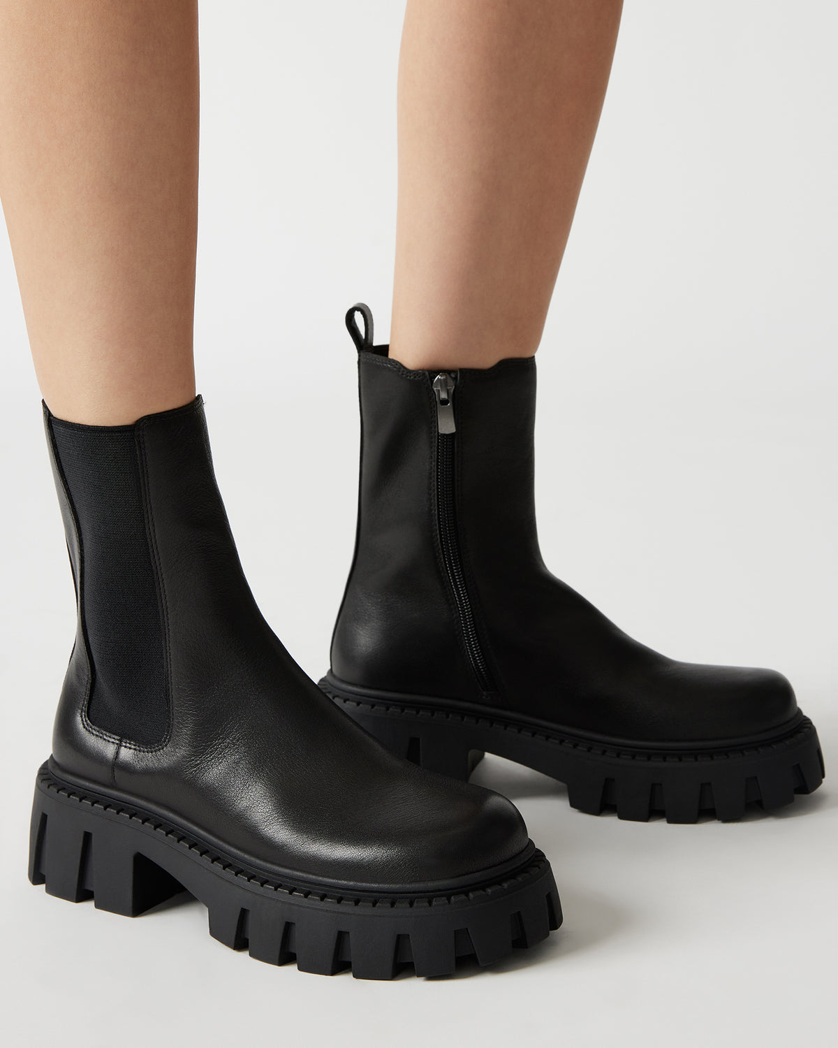 Steve Madden CHARGES Black Leather Platform Bootie | Women's Booties