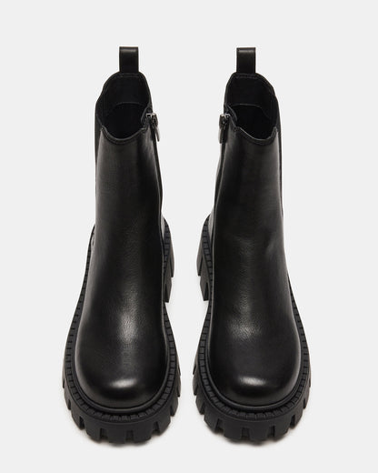 Steve Madden CHARGES Black Leather Platform Bootie | Women's Booties