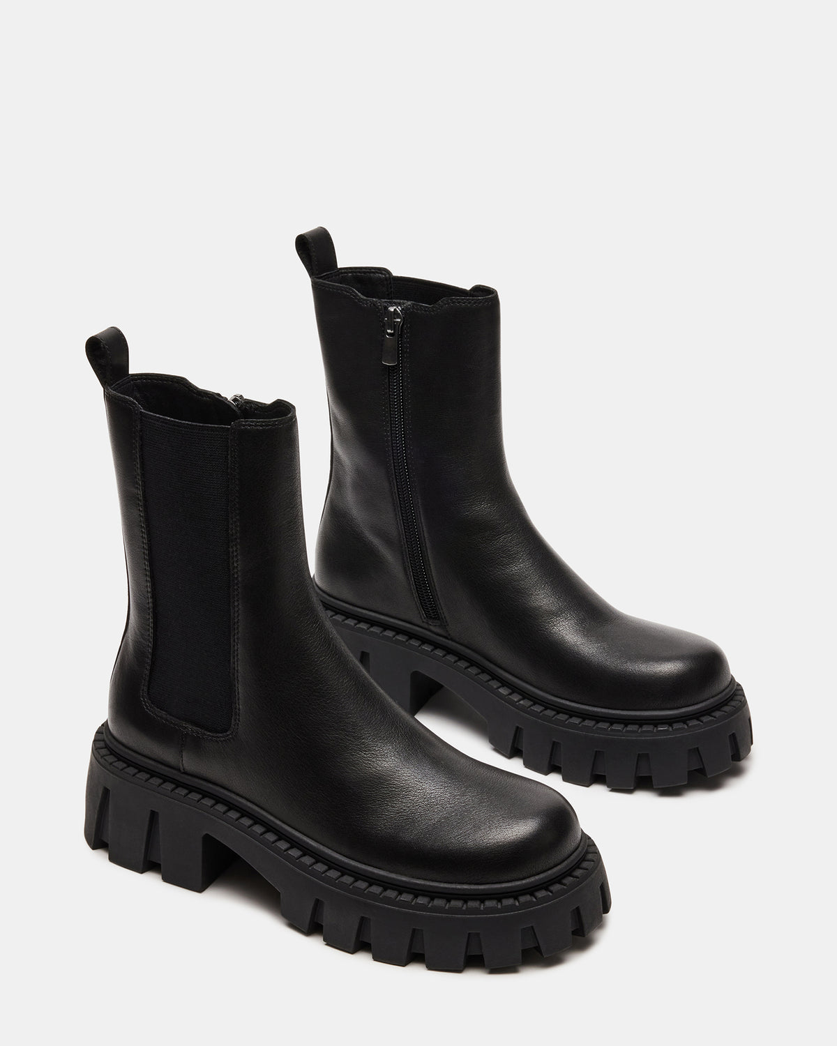 Steve Madden CHARGES Black Leather Platform Bootie | Women's Booties