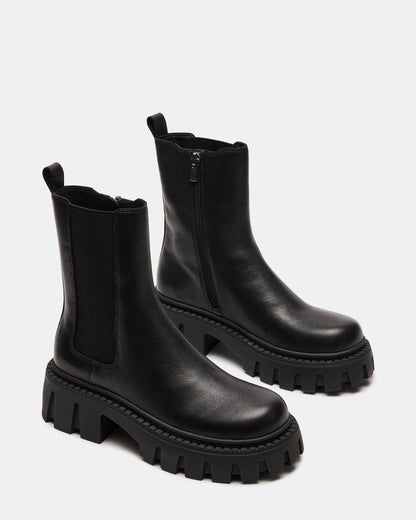Steve Madden CHARGES Black Leather Platform Bootie | Women's Booties