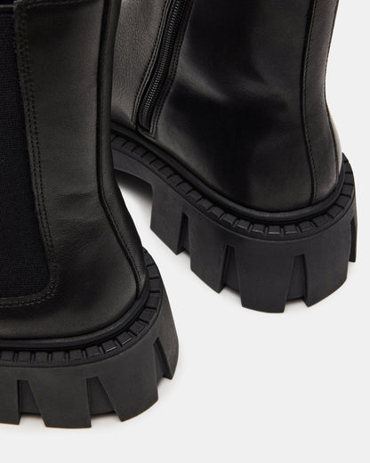 Steve Madden CHARGES Black Leather Platform Bootie | Women's Booties