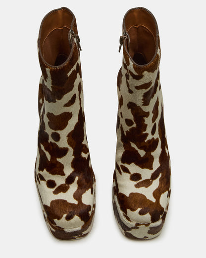 Steve Madden TRILLION Brown Cow Print Platform Square-Toe Block Heel Women's Ankle Boot