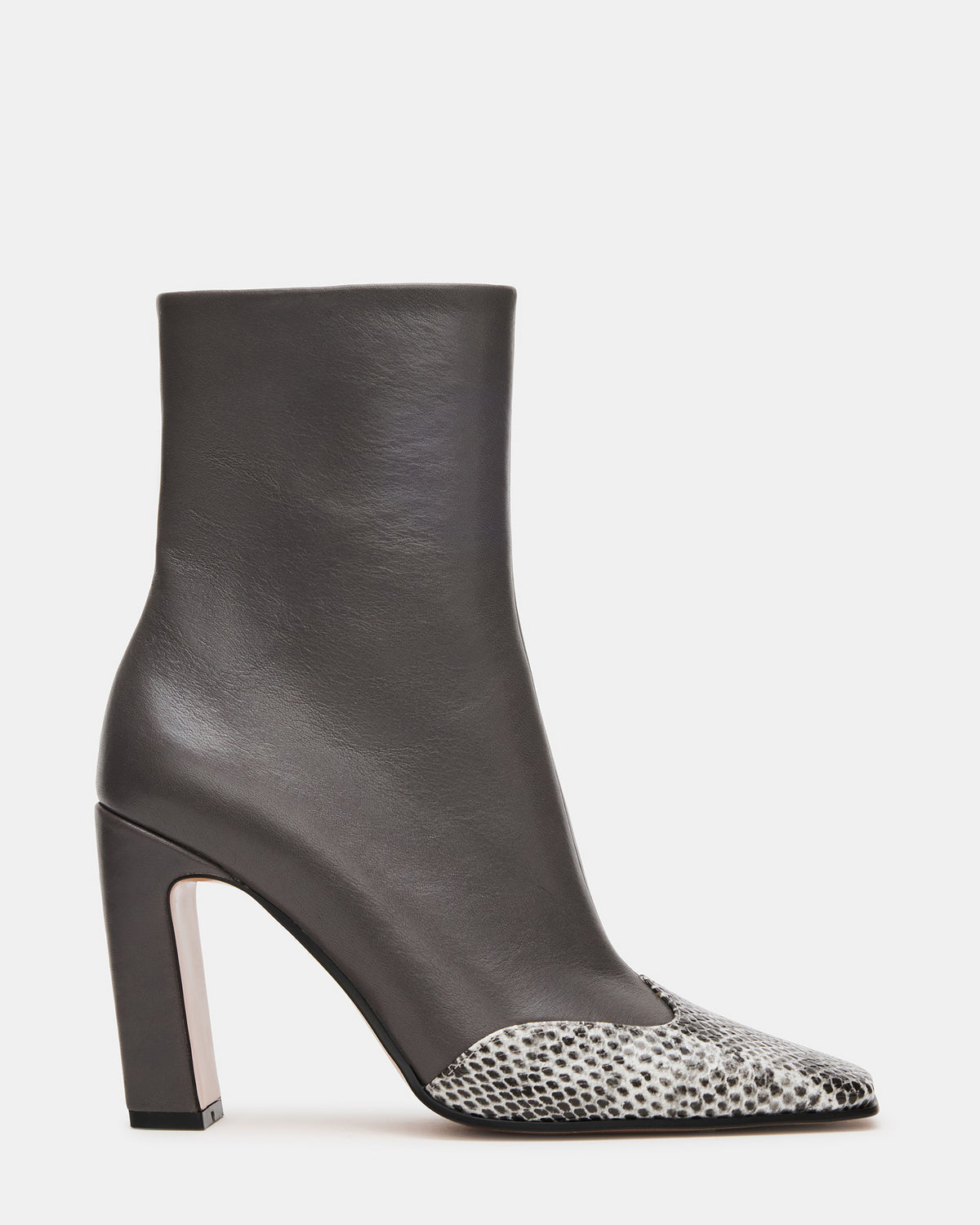 Steve Madden LYLE Grey Leather Square-Toe Heeled Women's Ankle Boot