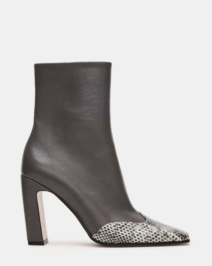 Steve Madden LYLE Grey Leather Square-Toe Heeled Women's Ankle Boot