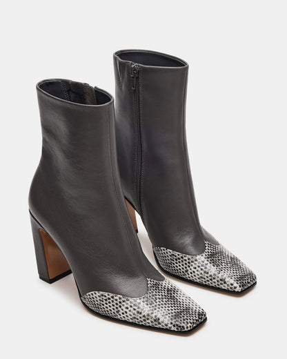 Steve Madden LYLE Grey Leather Square-Toe Heeled Women's Ankle Boot