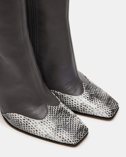 Steve Madden LYLE Grey Leather Square-Toe Heeled Women's Ankle Boot