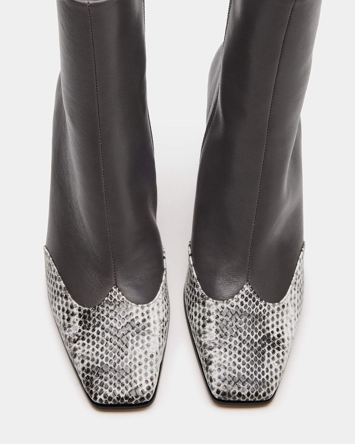 Steve Madden LYLE Grey Leather Square-Toe Heeled Women's Ankle Boot