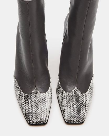 Steve Madden LYLE Grey Leather Square-Toe Heeled Women's Ankle Boot