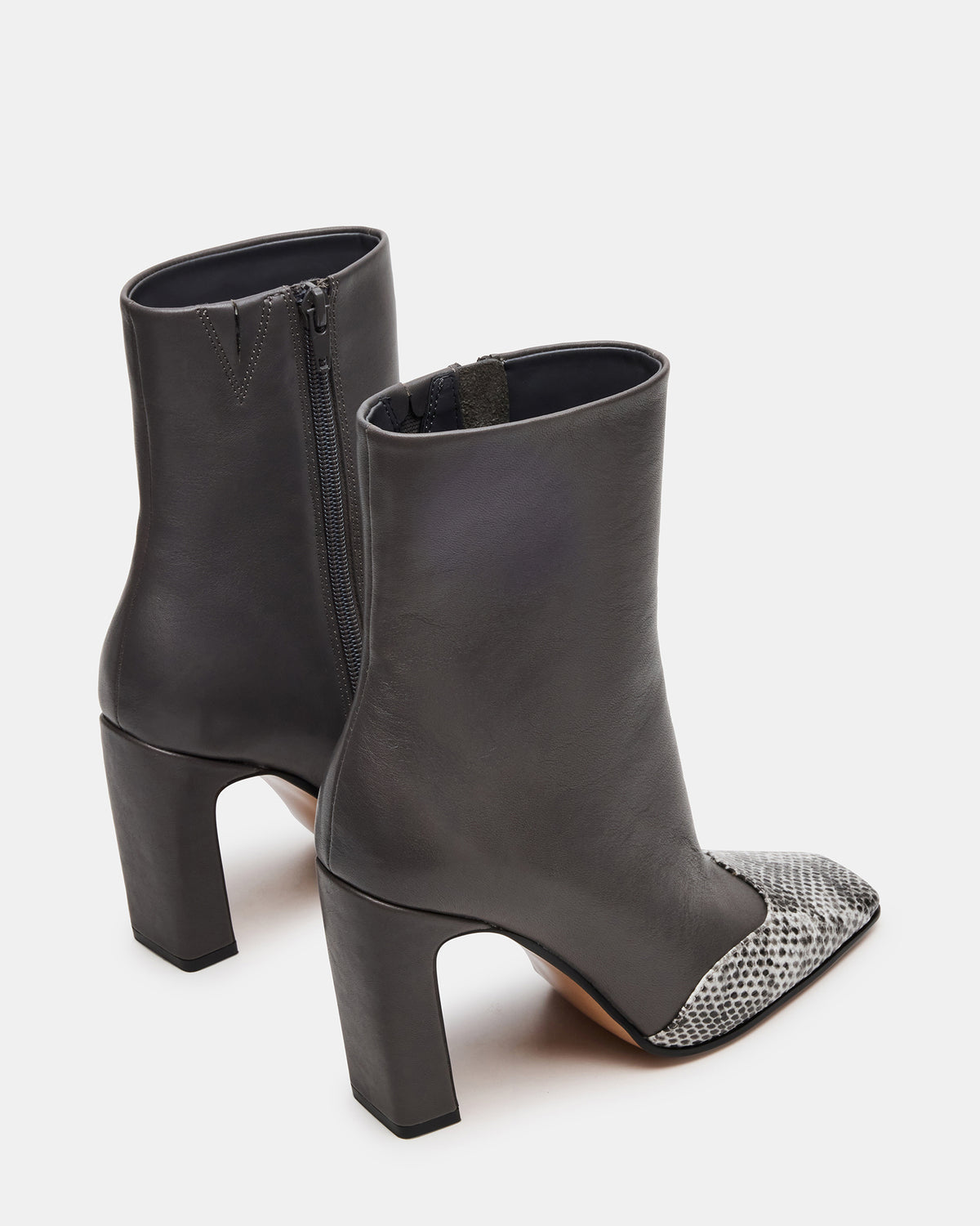 Steve Madden LYLE Grey Leather Square-Toe Heeled Women's Ankle Boot