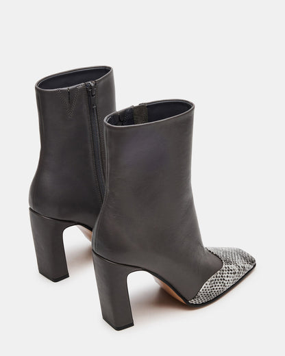 Steve Madden LYLE Grey Leather Square-Toe Heeled Women's Ankle Boot