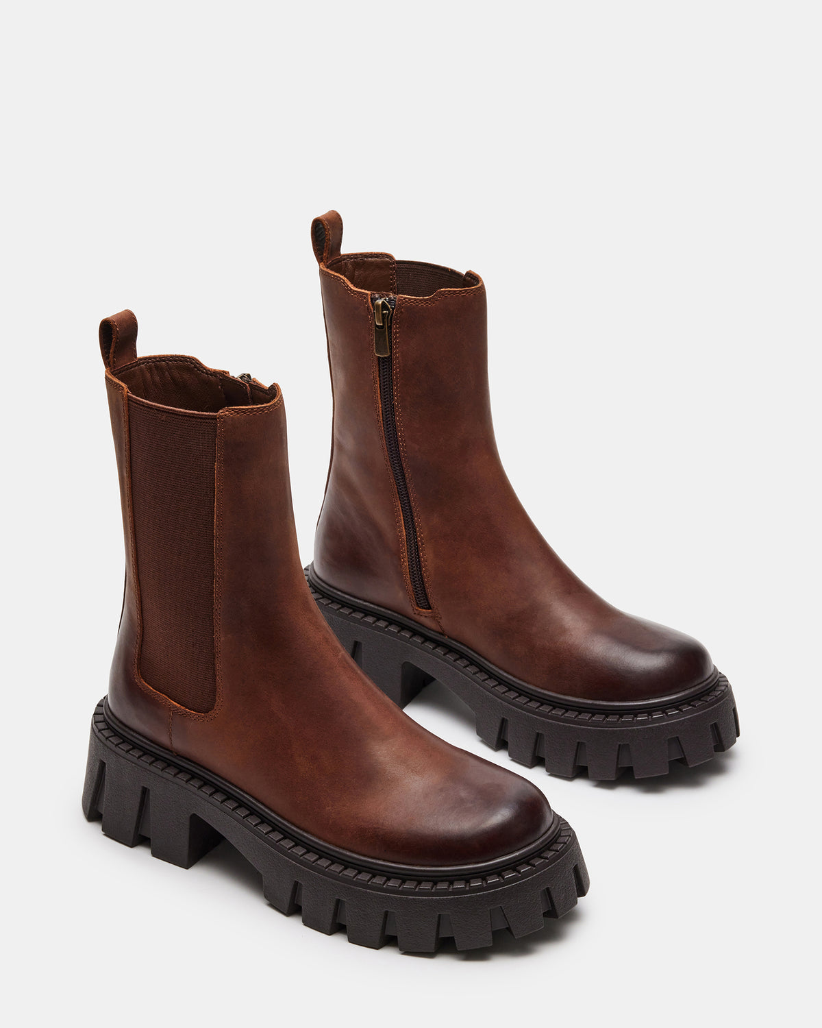 Steve Madden CHARGES Brown Distressed Platform Bootie | Women's Booties