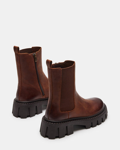 Steve Madden CHARGES Brown Distressed Platform Bootie | Women's Booties