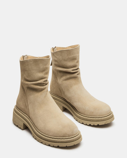 Steve Madden ESSENTIAL Taupe Suede Scrunched Ankle Boot | Women's Booties