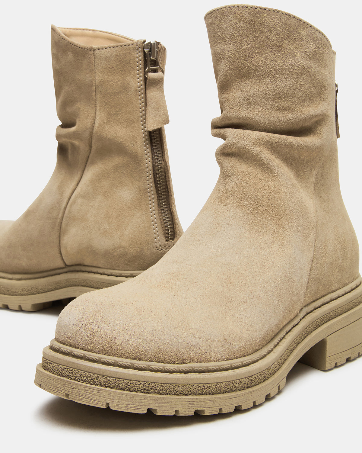 Steve Madden ESSENTIAL Taupe Suede Scrunched Ankle Boot | Women's Booties