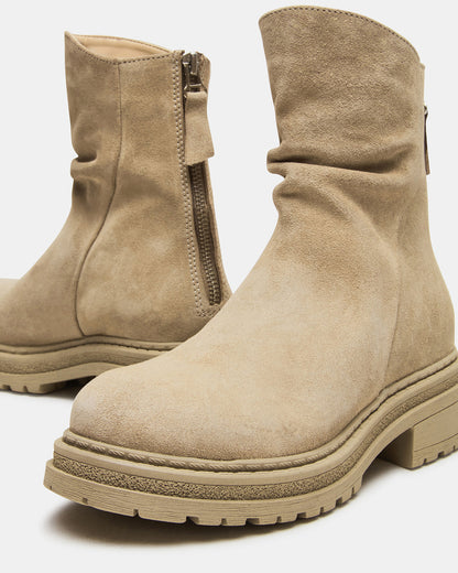 Steve Madden ESSENTIAL Taupe Suede Scrunched Ankle Boot | Women's Booties