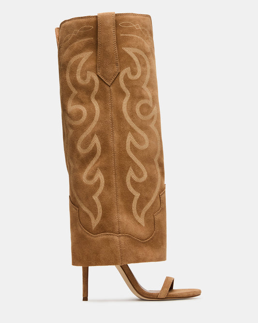 Steve Madden RAVINE Western Tan Suede Knee-High Cuffed Stiletto Heel Women's Boot
