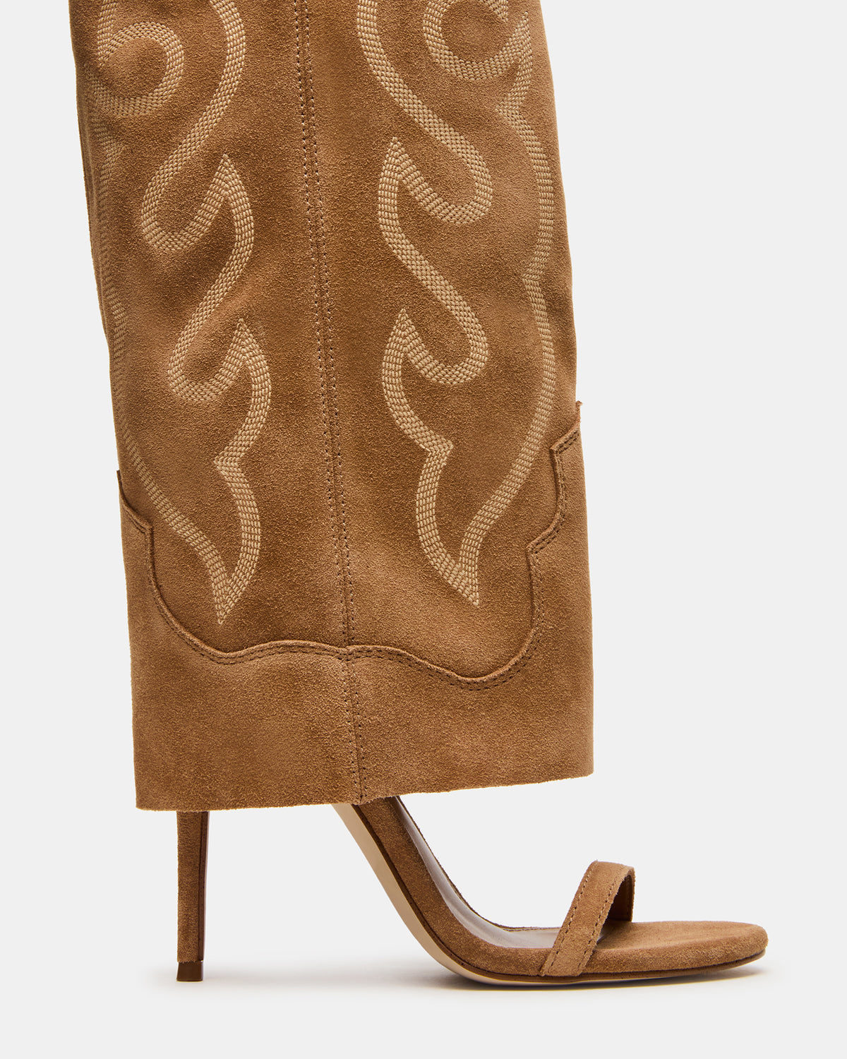 Steve Madden RAVINE Western Tan Suede Knee-High Cuffed Stiletto Heel Women's Boot