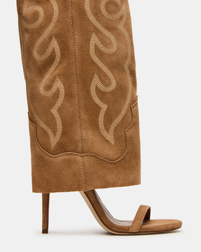 Steve Madden RAVINE Western Tan Suede Knee-High Cuffed Stiletto Heel Women's Boot
