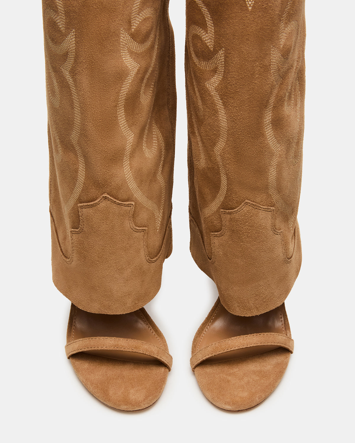 Steve Madden RAVINE Western Tan Suede Knee-High Cuffed Stiletto Heel Women's Boot