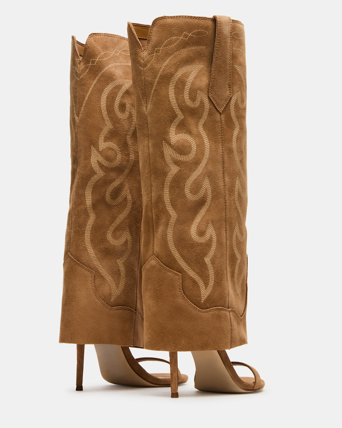 Steve Madden RAVINE Western Tan Suede Knee-High Cuffed Stiletto Heel Women's Boot