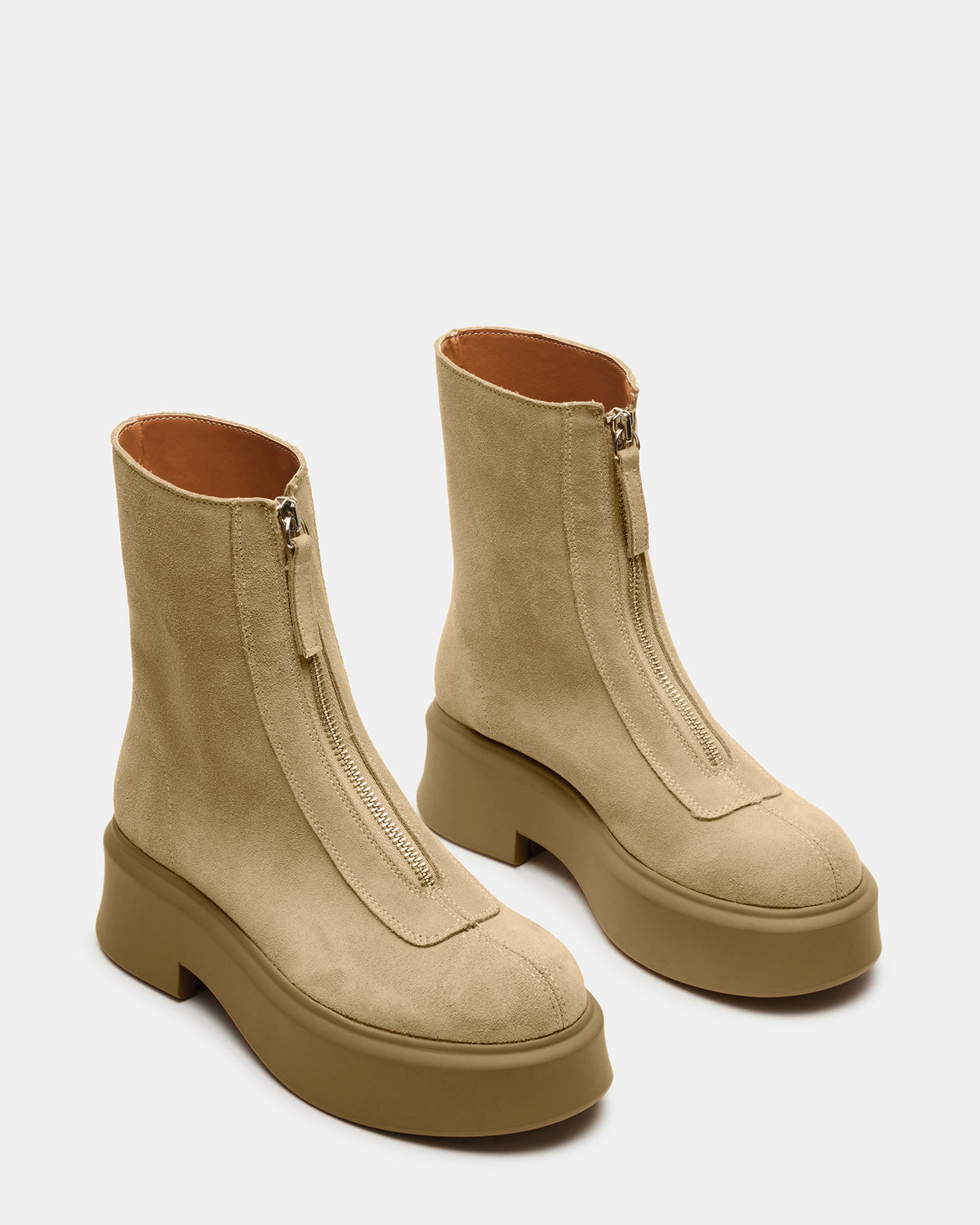 Steve Madden JONES Tan Suede Zipper Lug Women's Ankle Boot