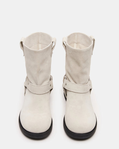 Steve Madden LANI White Suede Women's Moto Ankle Boot