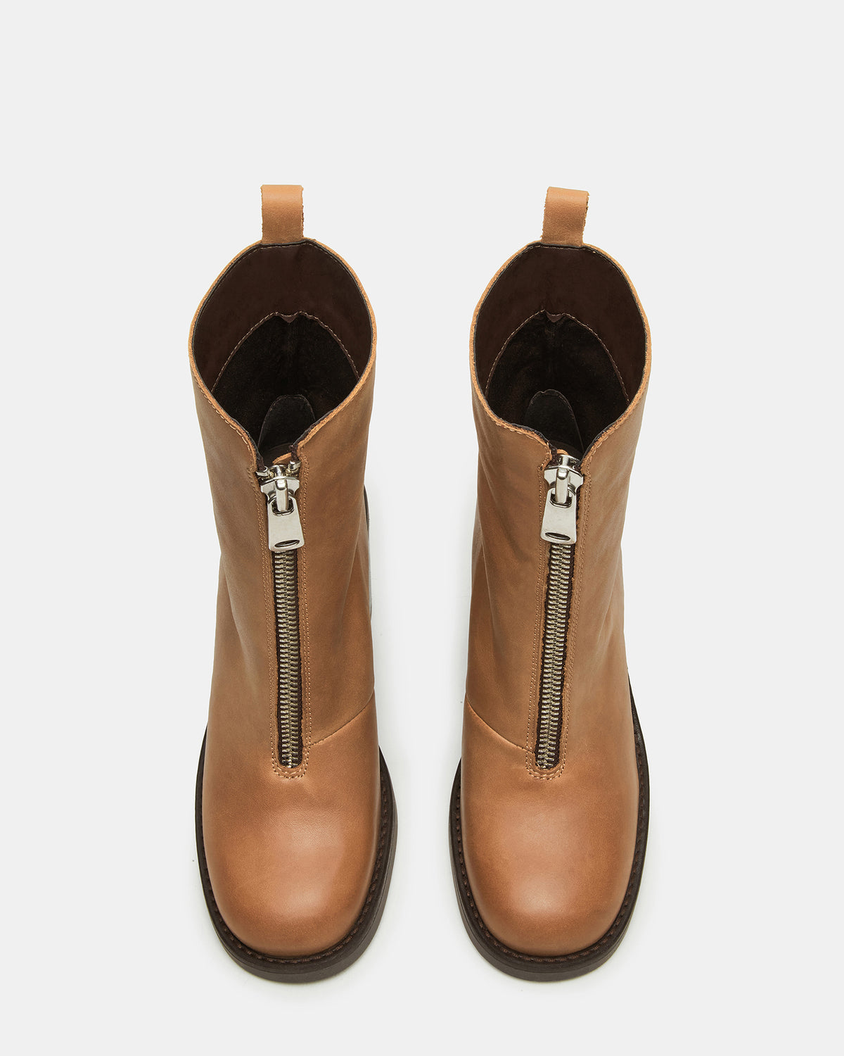 Steve Madden DECLAN Cognac Leather Block Heeled Ankle Boot | Women's Booties