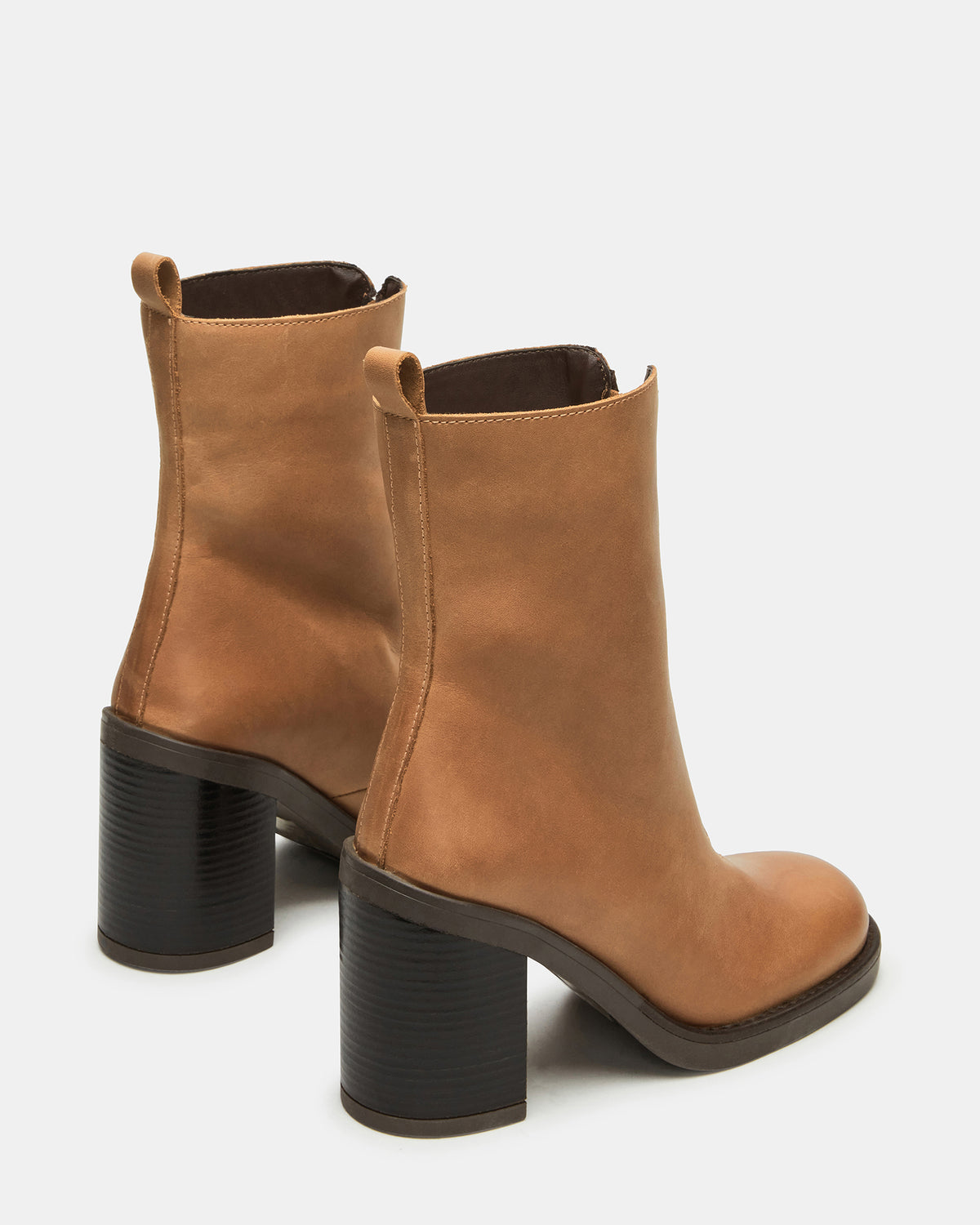 Steve Madden DECLAN Cognac Leather Block Heeled Ankle Boot | Women's Booties