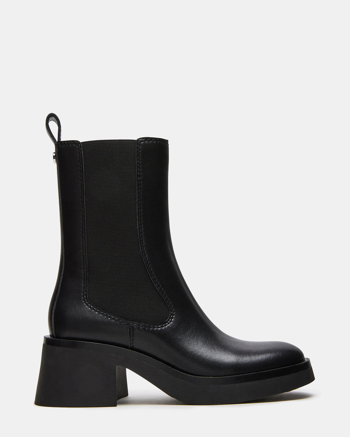 Steve Madden MURRAY Black Leather Block Heel Ankle Boot | Women's Booties