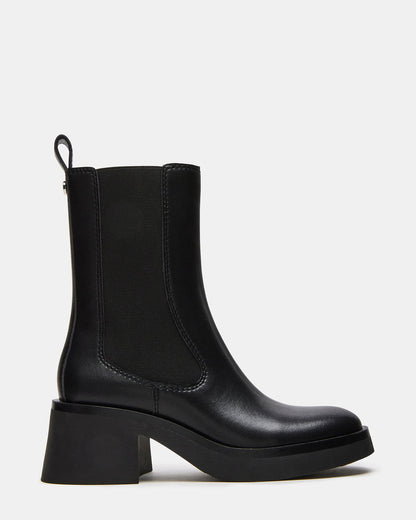 Steve Madden MURRAY Black Leather Block Heel Ankle Boot | Women's Booties