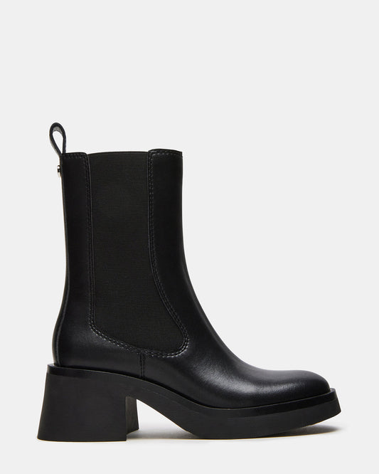 Steve Madden MURRAY Black Leather Block Heel Ankle Boot | Women's Booties