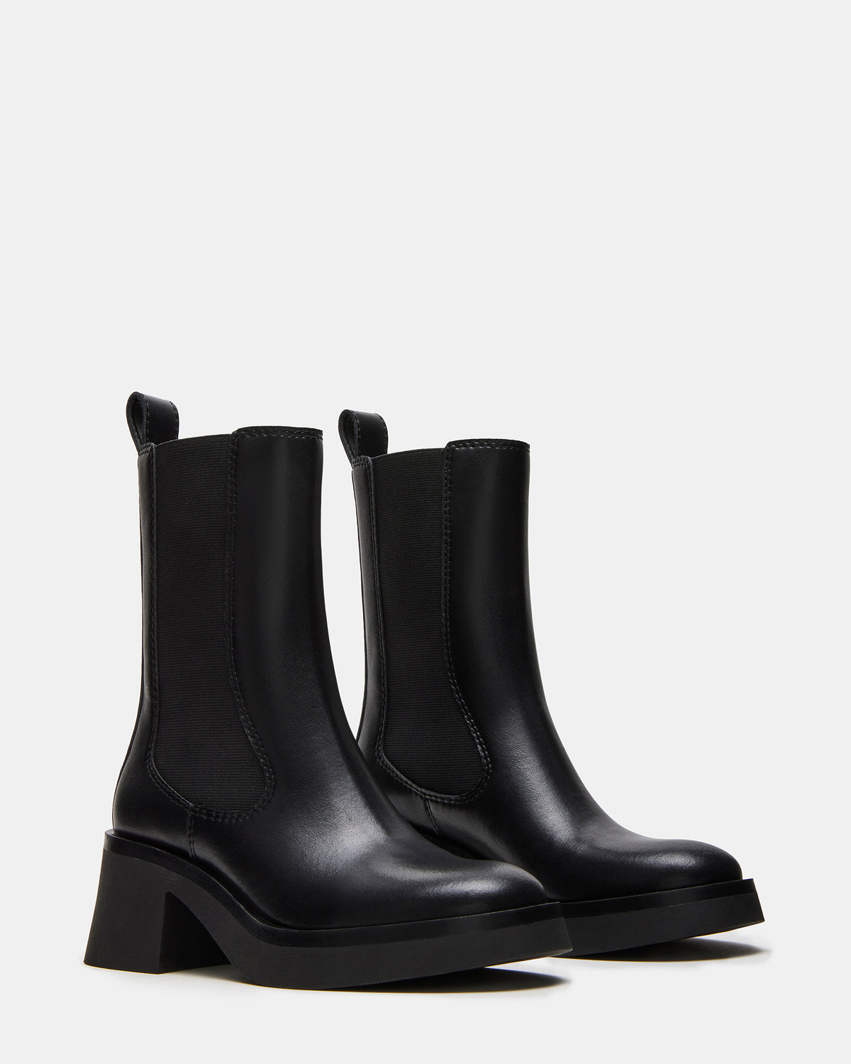 Steve Madden MURRAY Black Leather Block Heel Ankle Boot | Women's Booties
