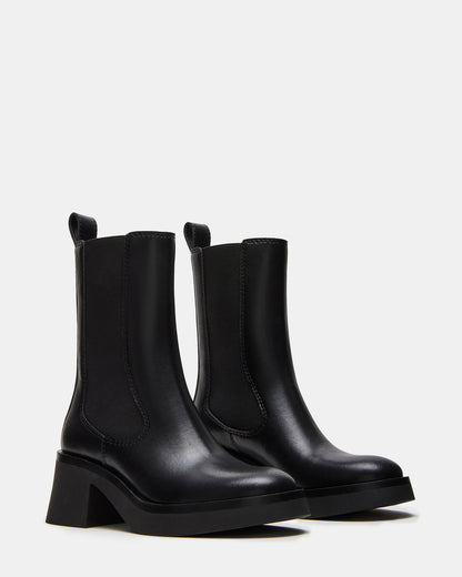 Steve Madden MURRAY Black Leather Block Heel Ankle Boot | Women's Booties