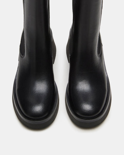 Steve Madden MURRAY Black Leather Block Heel Ankle Boot | Women's Booties