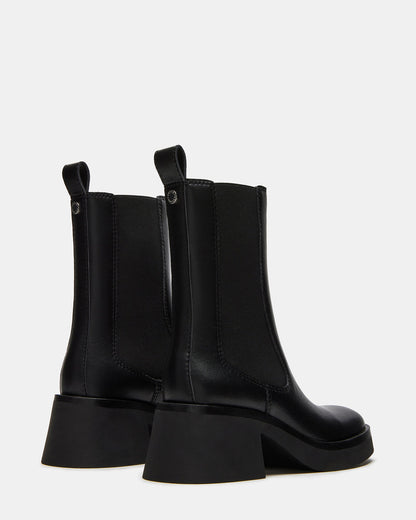 Steve Madden MURRAY Black Leather Block Heel Ankle Boot | Women's Booties