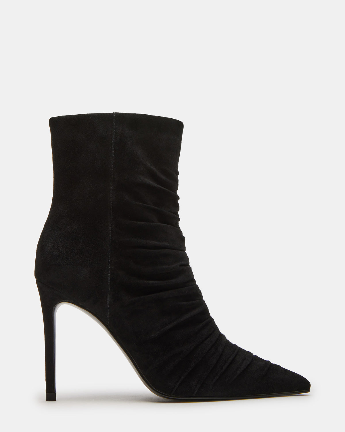 Steve Madden TEASE Black Suede Ruched Pointed Toe Ankle Boot | Women's Booties
