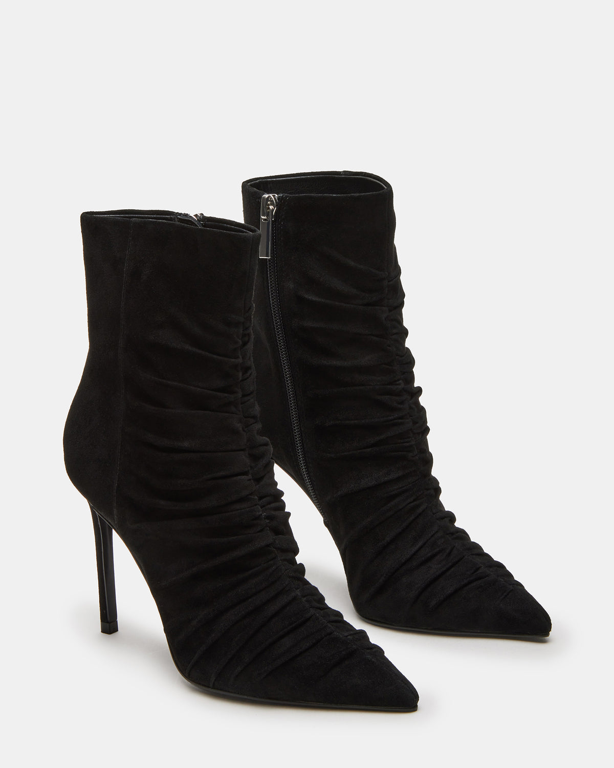 Steve Madden TEASE Black Suede Ruched Pointed Toe Ankle Boot | Women's Booties
