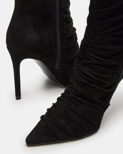 Steve Madden TEASE Black Suede Ruched Pointed Toe Ankle Boot | Women's Booties