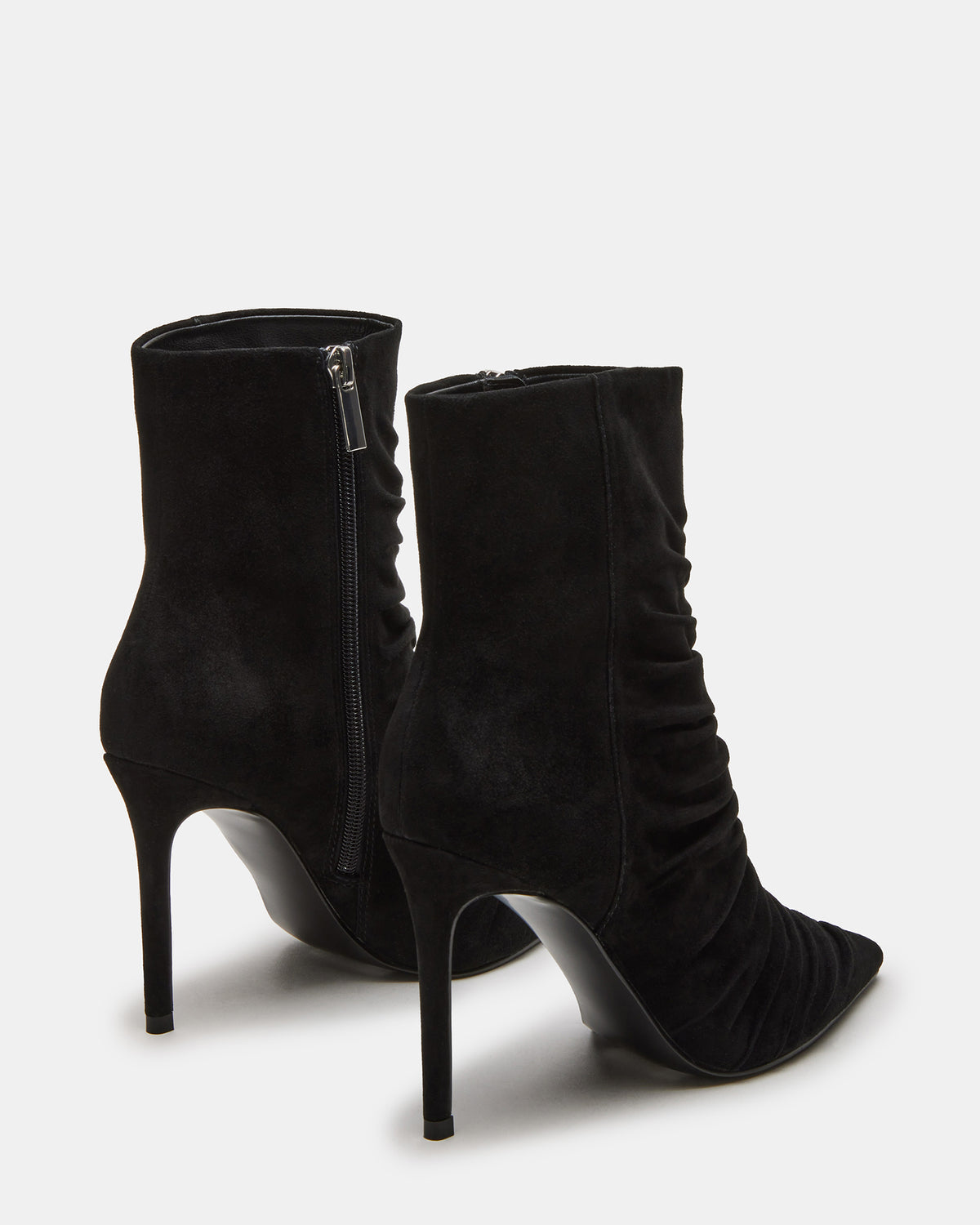 Steve Madden TEASE Black Suede Ruched Pointed Toe Ankle Boot | Women's Booties