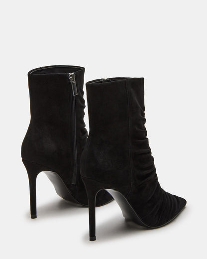 Steve Madden TEASE Black Suede Ruched Pointed Toe Ankle Boot | Women's Booties