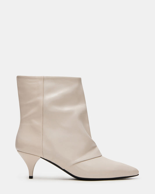 Steve Madden SHINER White Leather Pointed-Toe Kitten Heel Women's Ankle Boot