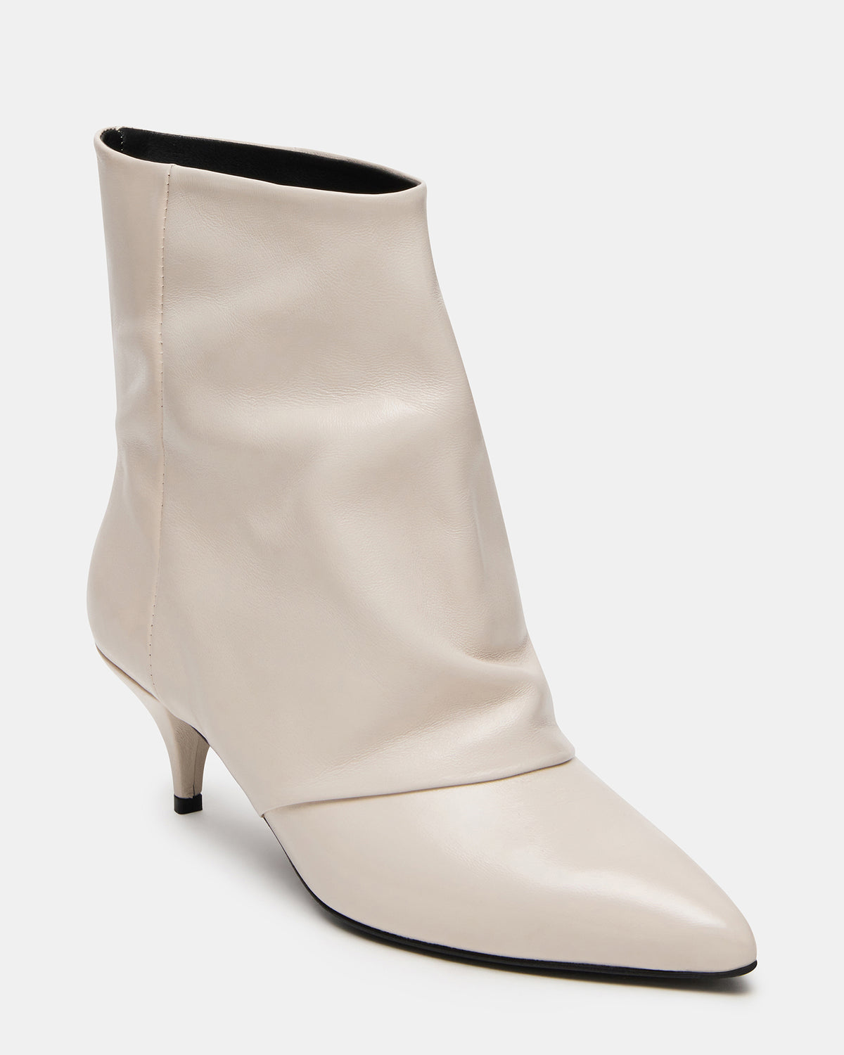 Steve Madden SHINER White Leather Pointed-Toe Kitten Heel Women's Ankle Boot