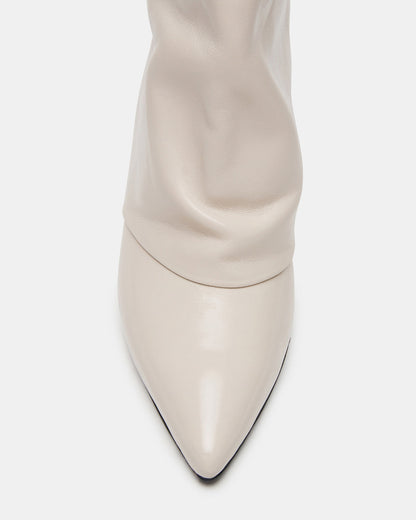Steve Madden SHINER White Leather Pointed-Toe Kitten Heel Women's Ankle Boot