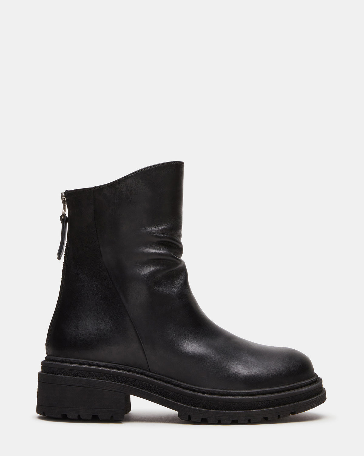 Steve Madden ESSENTIAL Black Leather Scrunched Ankle Boot | Women's Booties