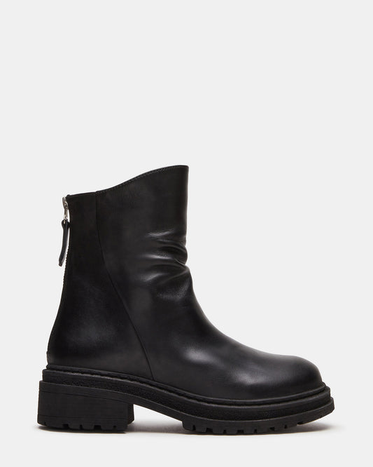 Steve Madden ESSENTIAL Black Leather Scrunched Ankle Boot | Women's Booties