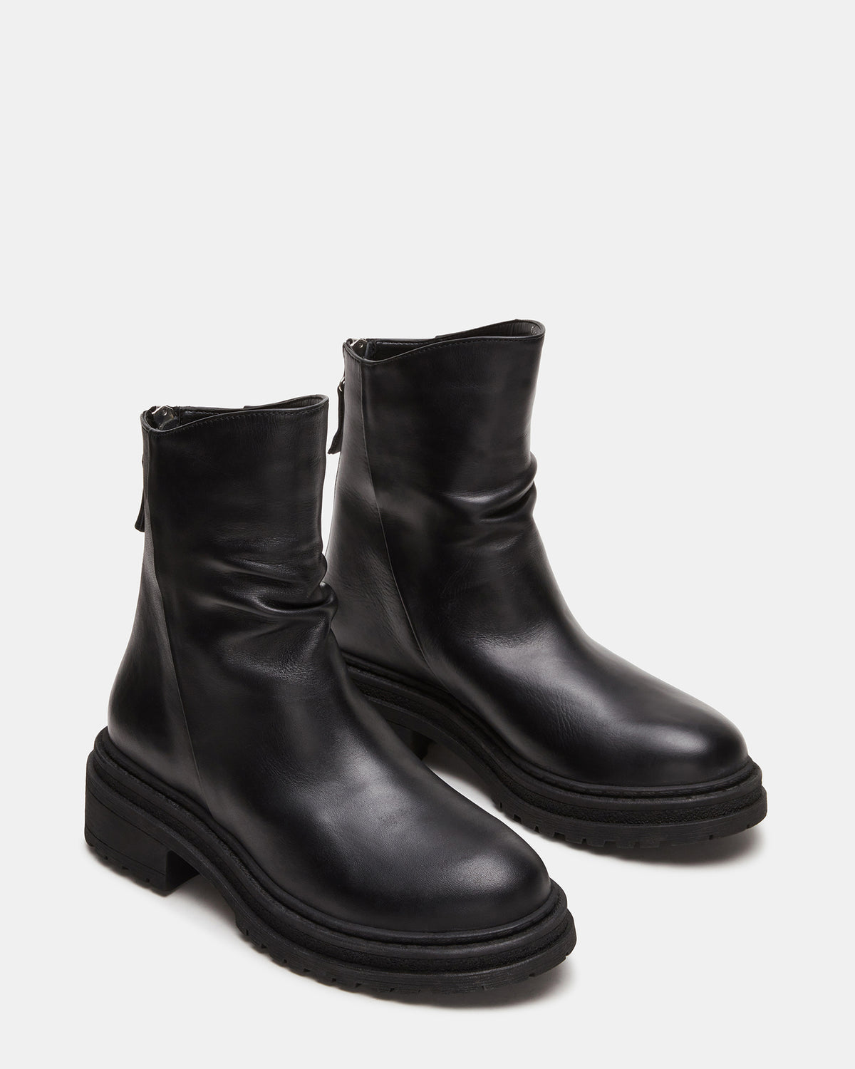 Steve Madden ESSENTIAL Black Leather Scrunched Ankle Boot | Women's Booties
