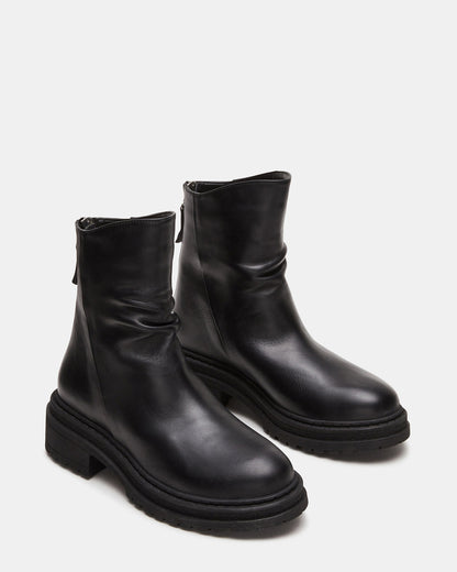 Steve Madden ESSENTIAL Black Leather Scrunched Ankle Boot | Women's Booties
